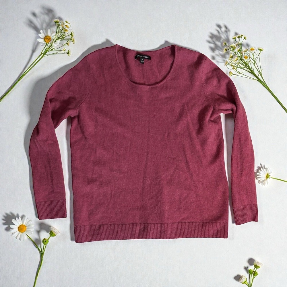 41 Hawthorn ‎ Sweater 100% Cashmere Women's L/XL Pink Berry Long Sleeve Light